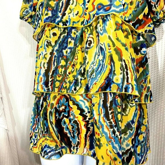 Colorful Off Shoulder Short Sleeve Ruffled Top - Picture 4 of 6